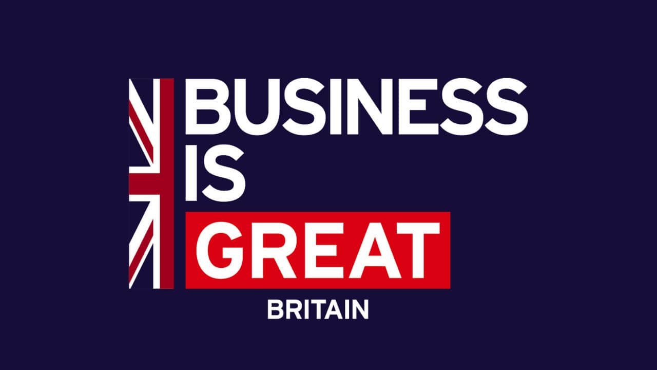 British flag with "Business is Great" message promoting UK business excellence.