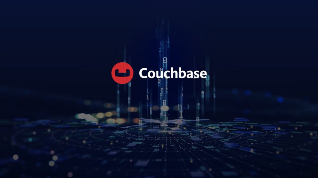 Couchbase logo on digital data background, technology concept.