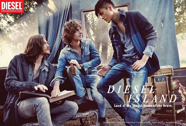 Diesel Island, a scene from the Diesel campaign featuring young people in a casual setting.