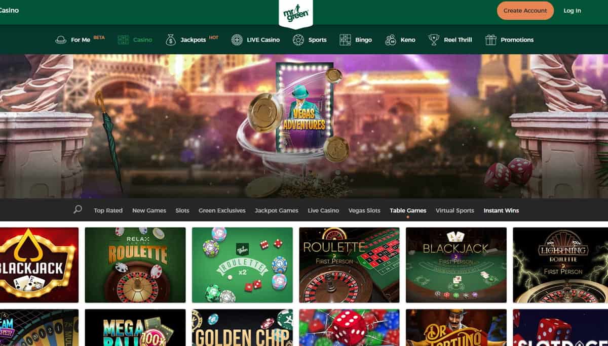 Gaming scene featuring Mr Green branding and roulette table.