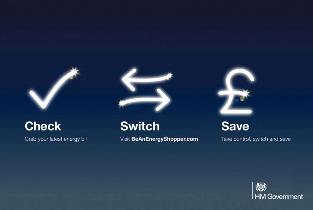 Energy saving icons for checking, switching, and saving energy.