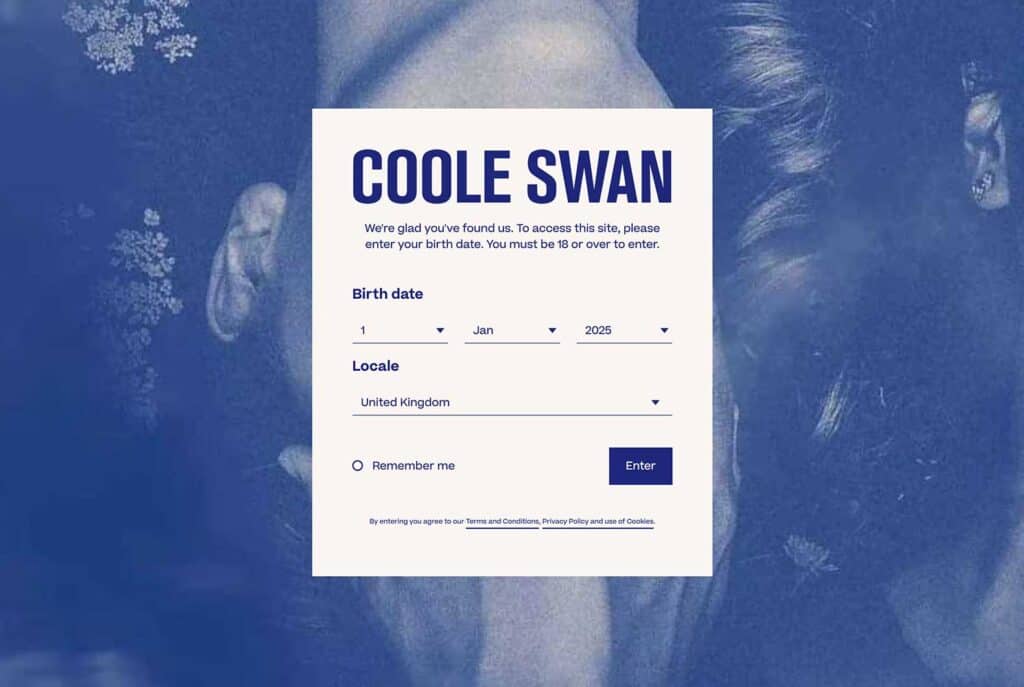 Registration form for Cool Swan alcoholic beverage in the UK.